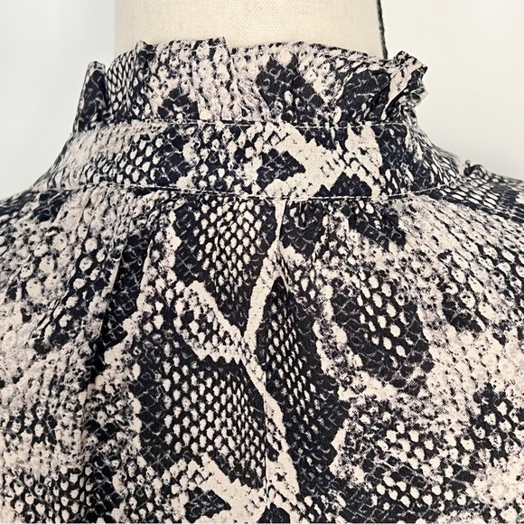 Rebecca Taylor Silk Tie-Waist Shirt Dress Long Sleeve Snakeskin Print 4 Gray - Picture 10 of 16